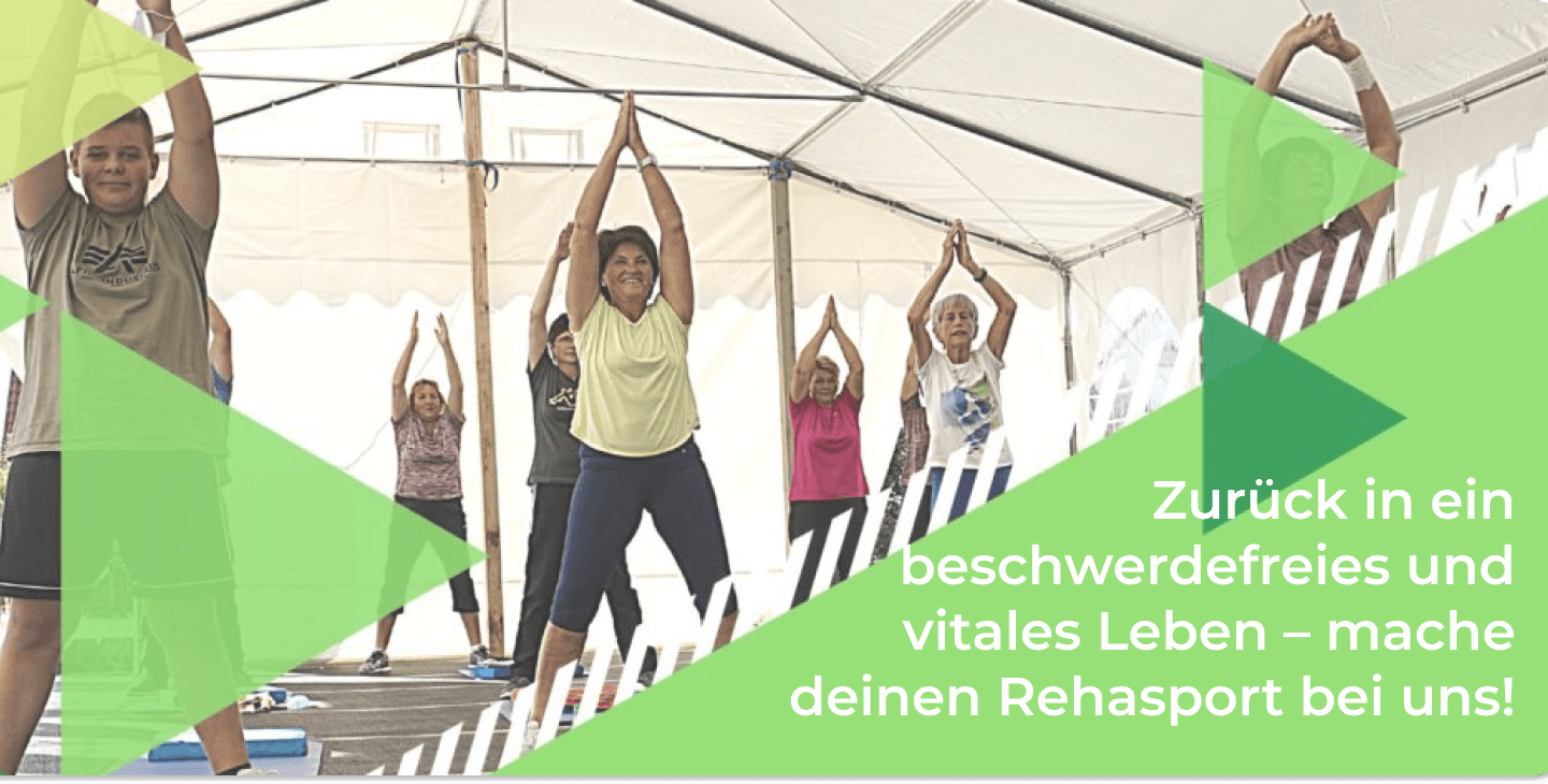 Rehasport Titelbild mit Menschen, die Rehasport betreiben.
